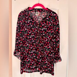 Anne Klein Black and Red Floral Blouse